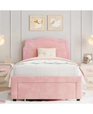 Twin Velvet LED Princess Bed with Drawer