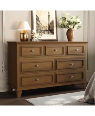 Modern 7-Drawer Wooden Dresser with Deep Storage and Metal Handles – Bedroom Chest of Drawers