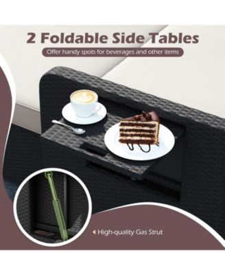 Set of 2 PE Wicker Outdoor Daybed w/4-Level Adjustable Backrest Storage Ottoman