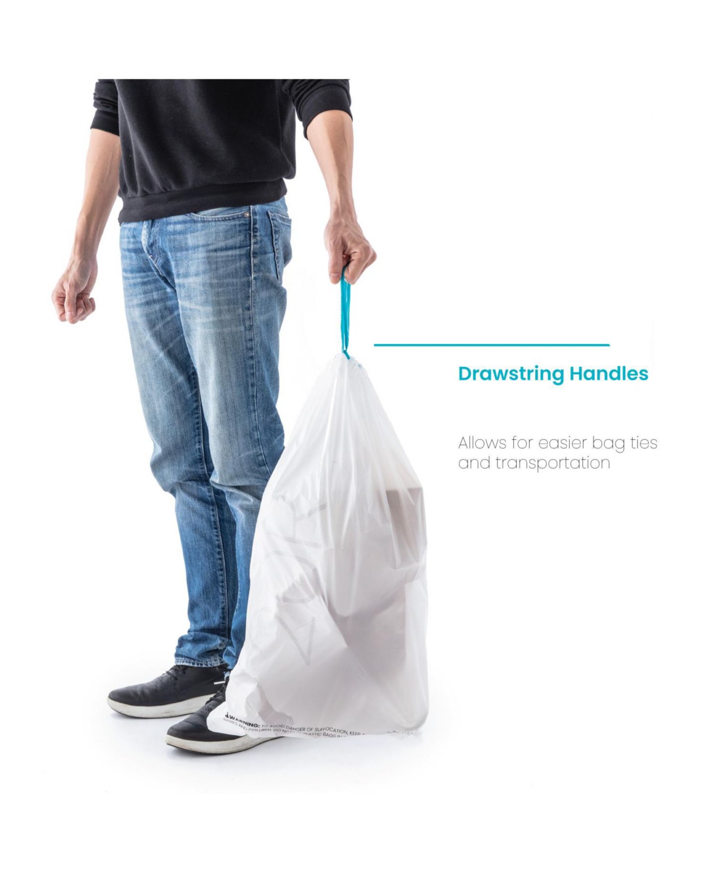 Женские сумки Home Zone Living Code 20R Drawstring Kitchen Trash Bags Custom Fit for 5 Gallon Recycling Bins, 60-Count, цвет: Белый — фото 5