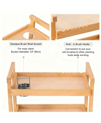 Solid Beechwood Art Cart with 3-Tier Shelves and Swivel Wheels