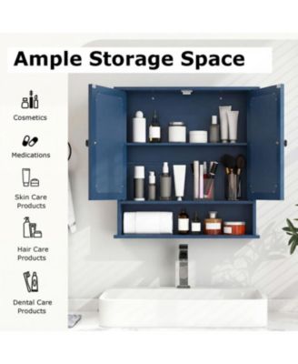 Wall Mounted Mirror Cabinet with Storage Shelf and Doors