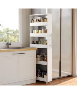 5-Tier Tall Narrow Storage Cart on Wheels, 63 '' Mobile Shelf Organizer, Rolling Utility Cart for Kitchen, Dining Room, Small Spaces