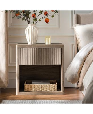 Fluted Nightstand with Drawer Storage, Mid Century Bedside Table with Open Compartment, Wood End Table for Bedroom, Living Room