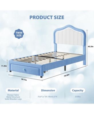 Upholstered Bed Frame with Storage Drawer Smart LED Headboard Kids Platform Wood Slats No Box Spring