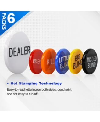 Set of 6 Professional Little Blind, Big Blind, Missed Blind, Kill, Reserved, Dealer Puck Buttons