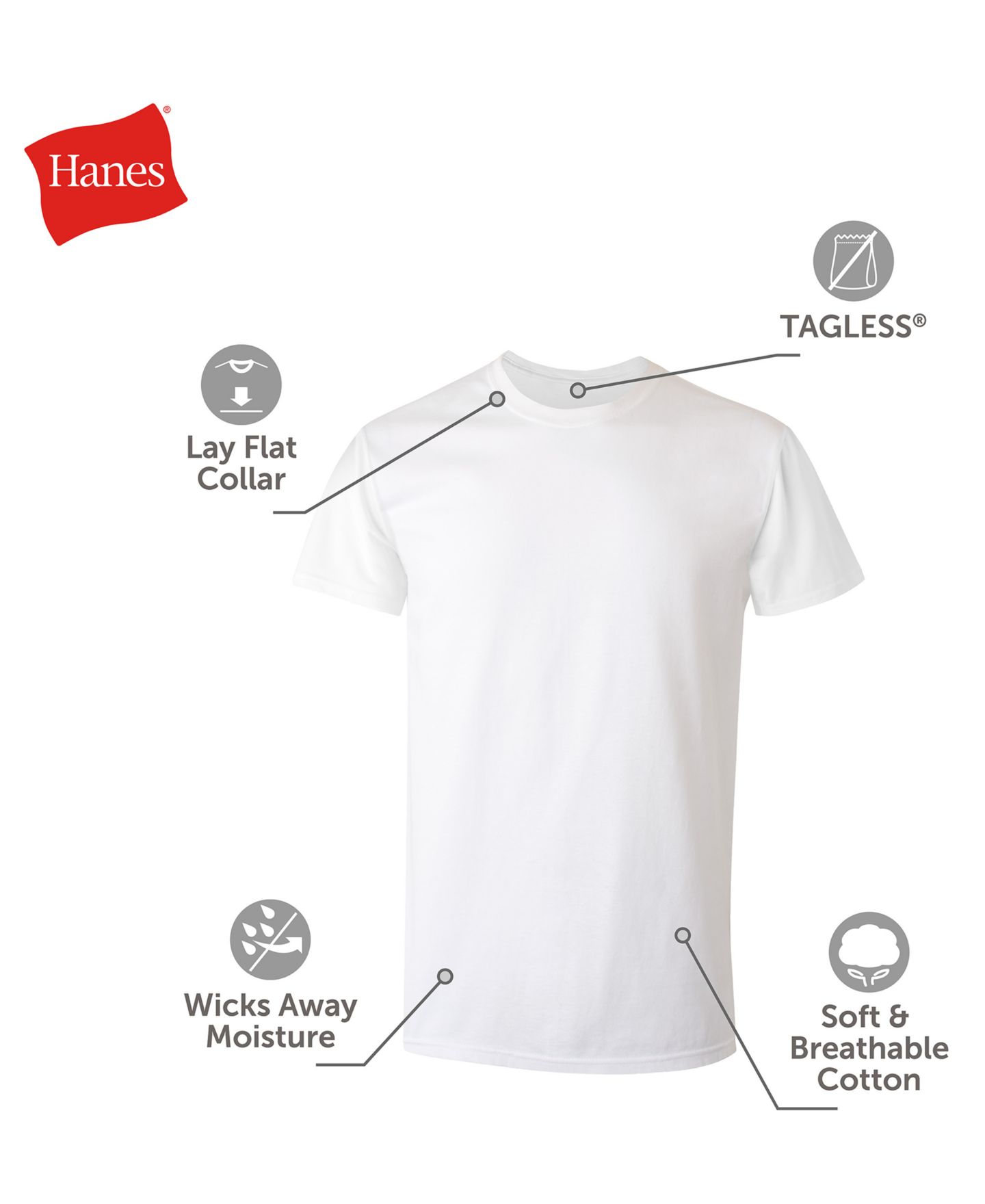 Мужские топы Hanes Ultimate Crewneck Undershirt, 5-Pack, цвет: Assorted Colors — фото 6