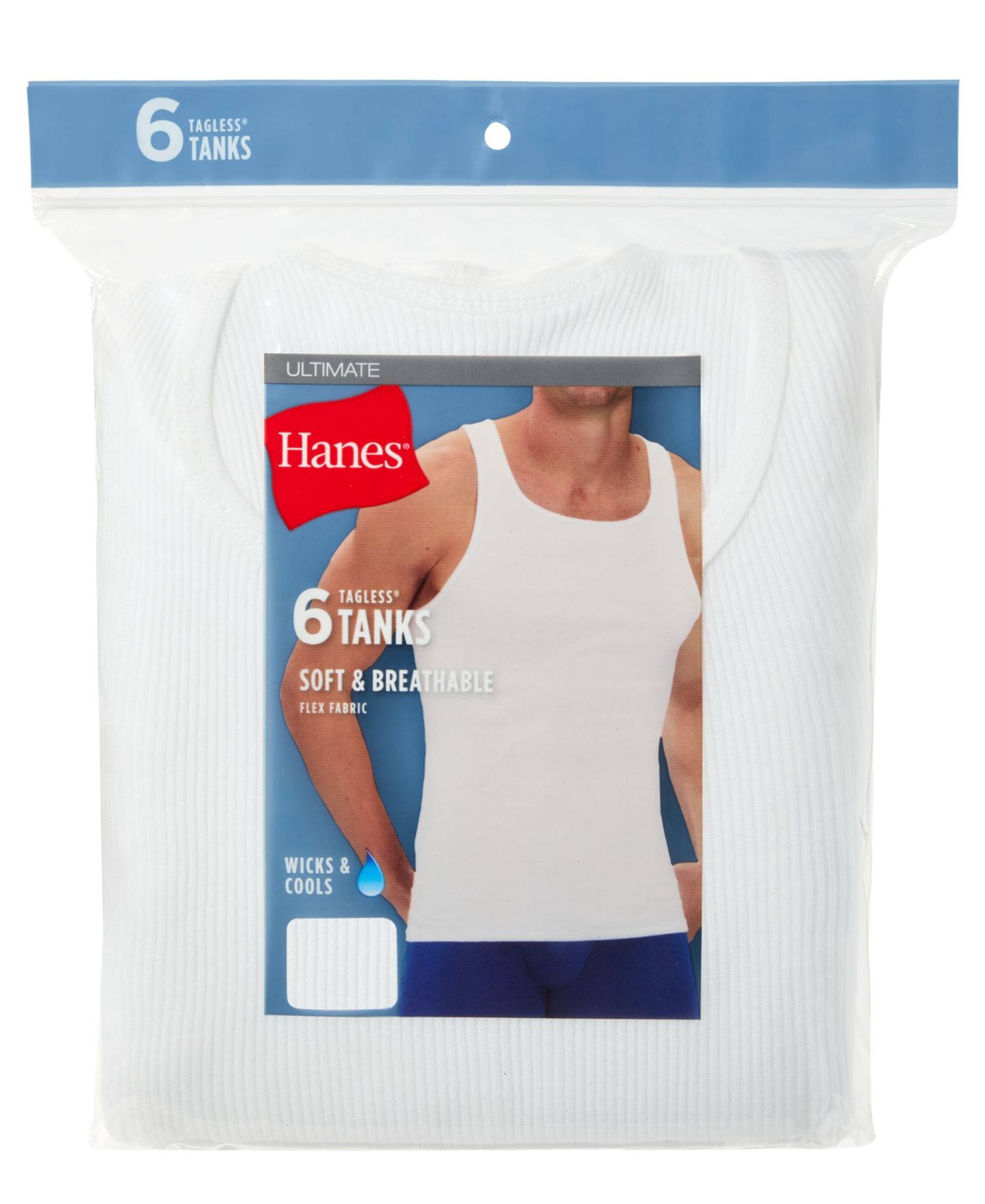 Мужские топы Hanes Ultimate Comfort Fit Tank Undershirt, 6-Pack, цвет: Разноцветный — фото 8