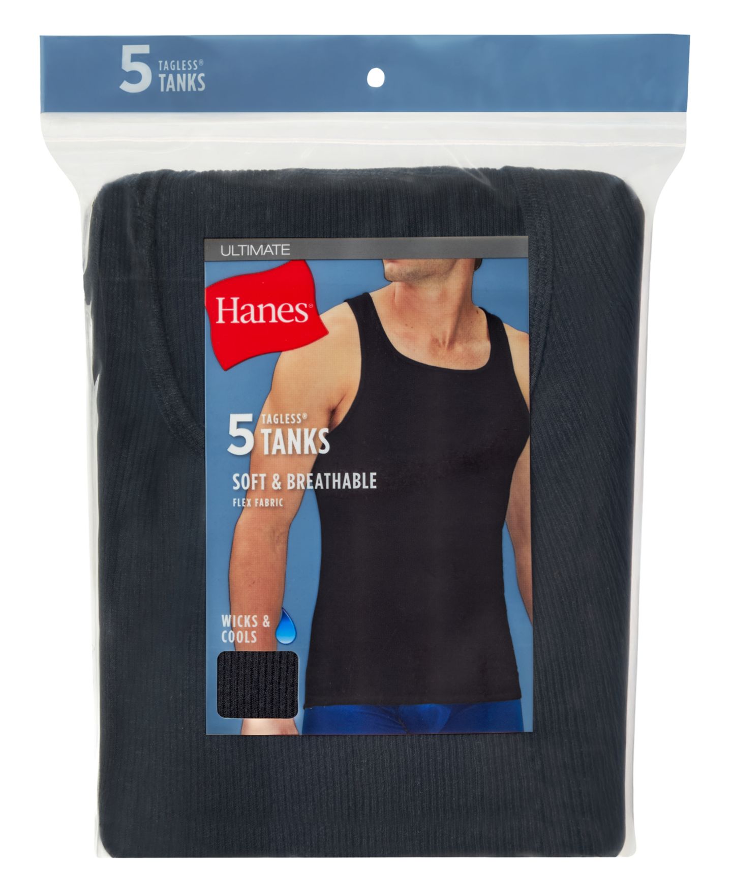 Мужские топы Hanes Ultimate Crewneck Tank Undershirt, 5-Pack, цвет: Assorted Colors — фото 7