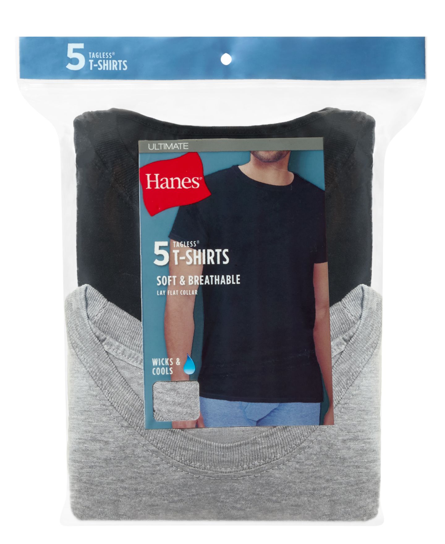 Мужские топы Hanes Ultimate Short-Sleeve Crewneck Undershirt, 5-Pack, цвет: Разноцветный — фото 7