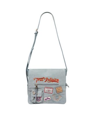 Multi Patch Denim Messenger Bag