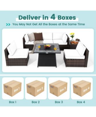 Set of 7 Patio Furniture Set w/ 35'' Propane Gas Fire Pit Table & Waterproof Cover