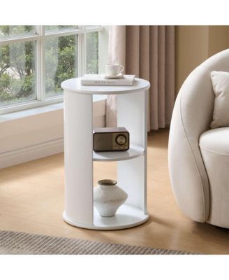 Round Side Table with Storage, 3-Tier Small Accent End Table for Living Room, Bedroom, Bedside, Office, Space-Saving Nightstand