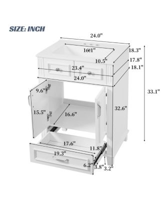 Freestanding Bathroom Vanity with Ceramic Sink, Solid Wood MDF Cabinet, Soft Close Drawer for Small Spaces