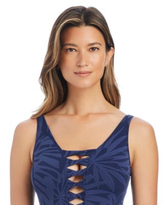 Women's Printed Lace-Front One-Piece Swimsuit