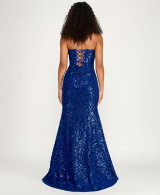Juniors' Floral Sequin Lace-Up Corset Gown
