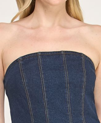 Juniors' Denim Strapless Mini Dress