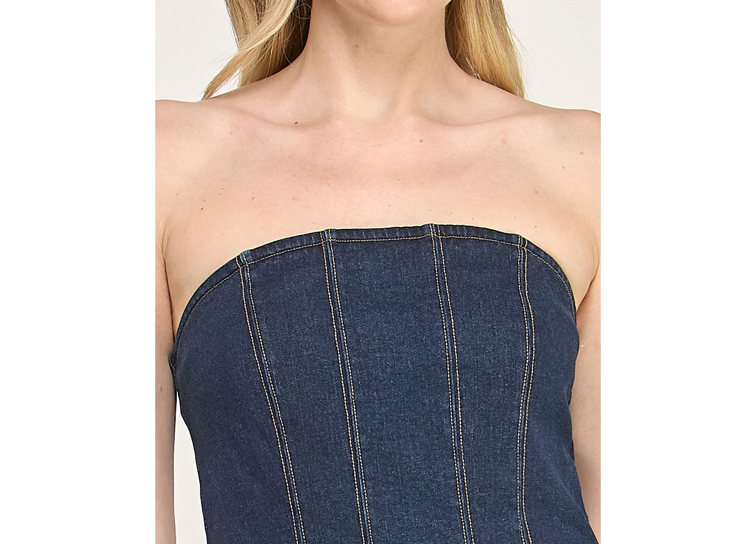 Juniors' Denim Strapless Mini Dress