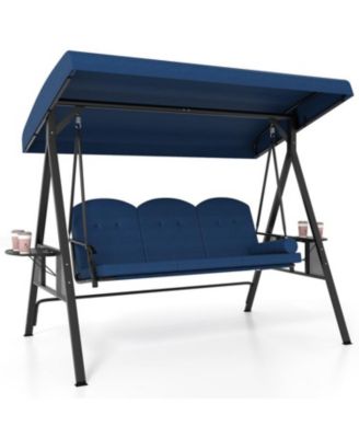 3 Seat Patio Swing with Adjustable Canopy and Trays