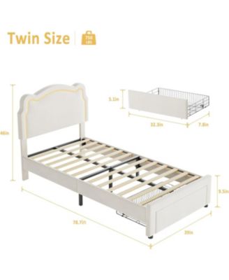  Upholstered Velvet Bed Frame with Storage Drawer, Adjustable Headboard, Wood Slats Support, No Box Spring Needed