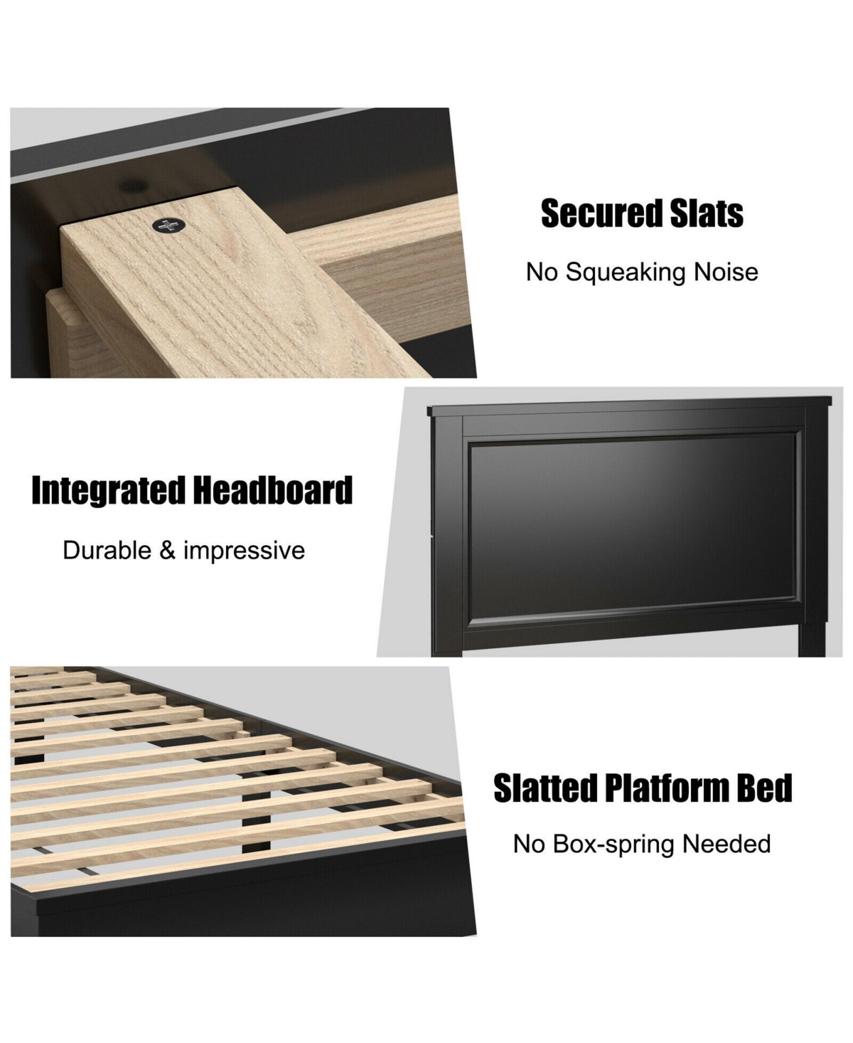 Gymax Size Bed Frame Platform Slat High Headboard Bedroom Rubber Wood Leg