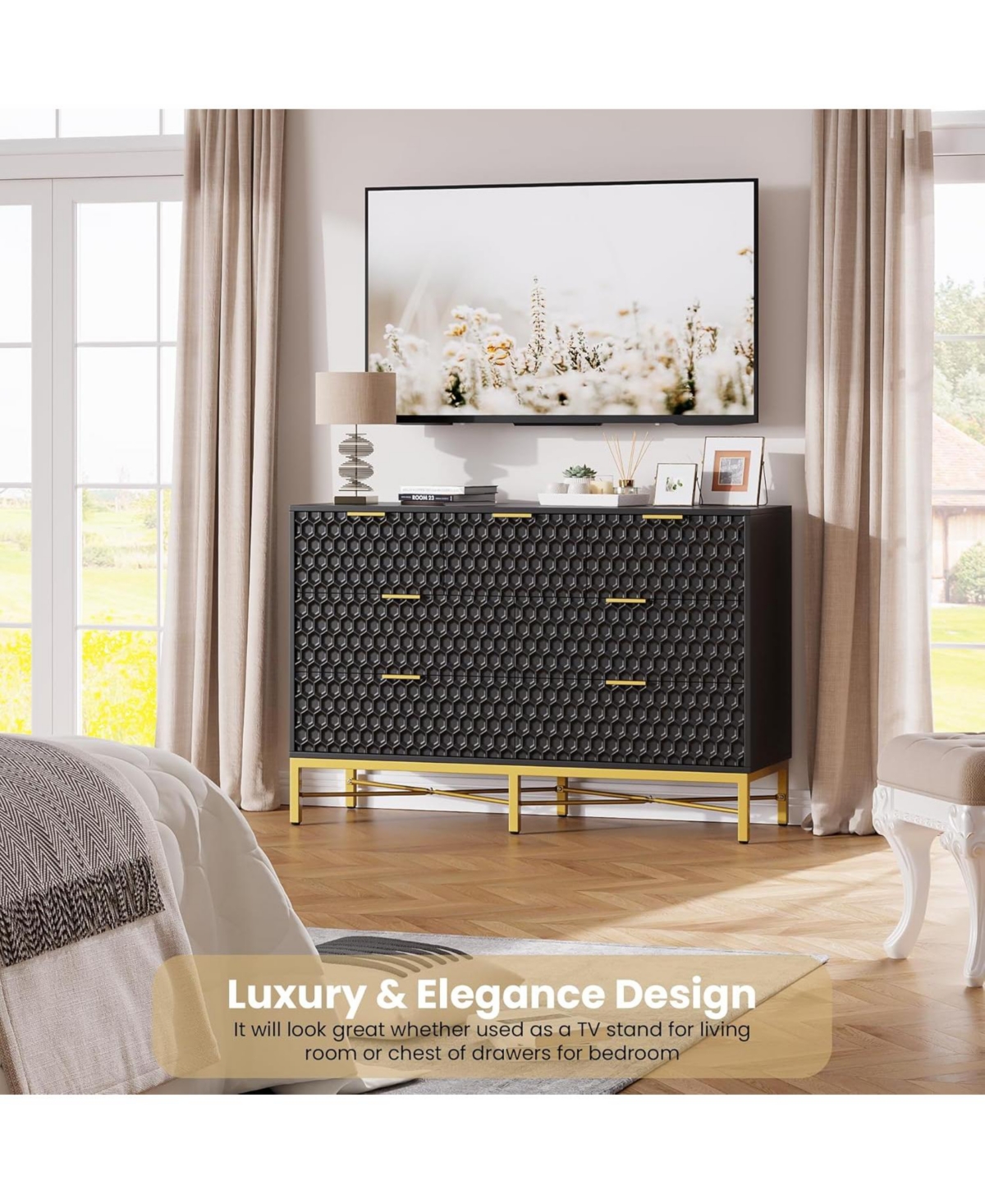 gaomon Modern 7 Drawer Dresser for Bedroom, Chest of Drawers for Closet with Deep Drawers and Wide Top, Long Wooden Dresser for Living Room