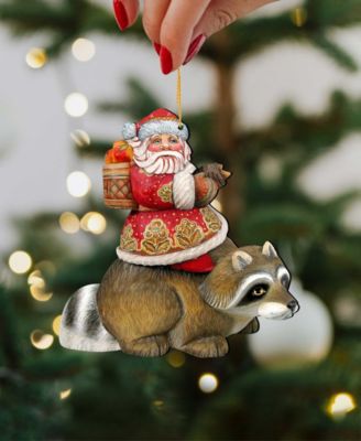 Raccoon Santa Holiday Ornaments, Set of 2