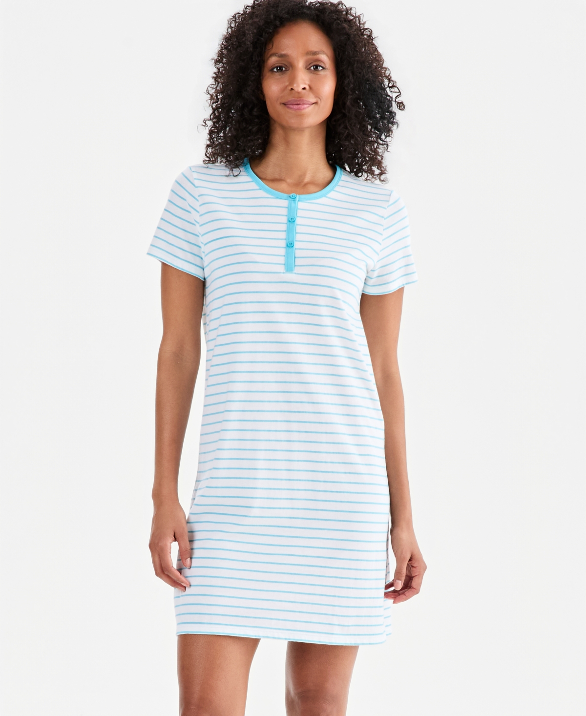 Charter Club Women's Cotton Essential Short-Sleeve Henley Sleepshirt, Macy's Exclusive