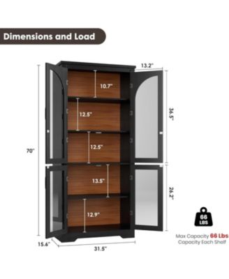 70" Tall Kitchen Pantry Cabinet - Modern Display Cabinet with 4 Arched Glass Doors and Adjustable Shelves, Versatile Cupboard Organizers