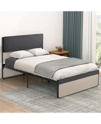 Full Platform Bed With Upholstered Headboard and Footboard Steel Slat Support Spacious Storage No Box Spring Needed