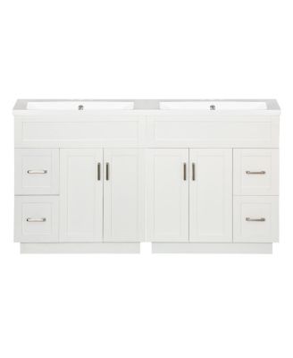 60" Double Sink Bathroom Vanity with Dual SMC Resin Basins, Soft Close Drawers & Adjustable Shelves for Large Bathrooms