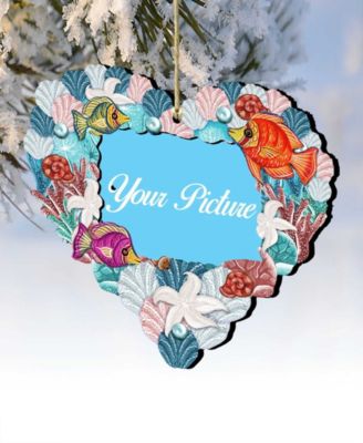 Coastal Heart Picture Frame Ornament Set of 2