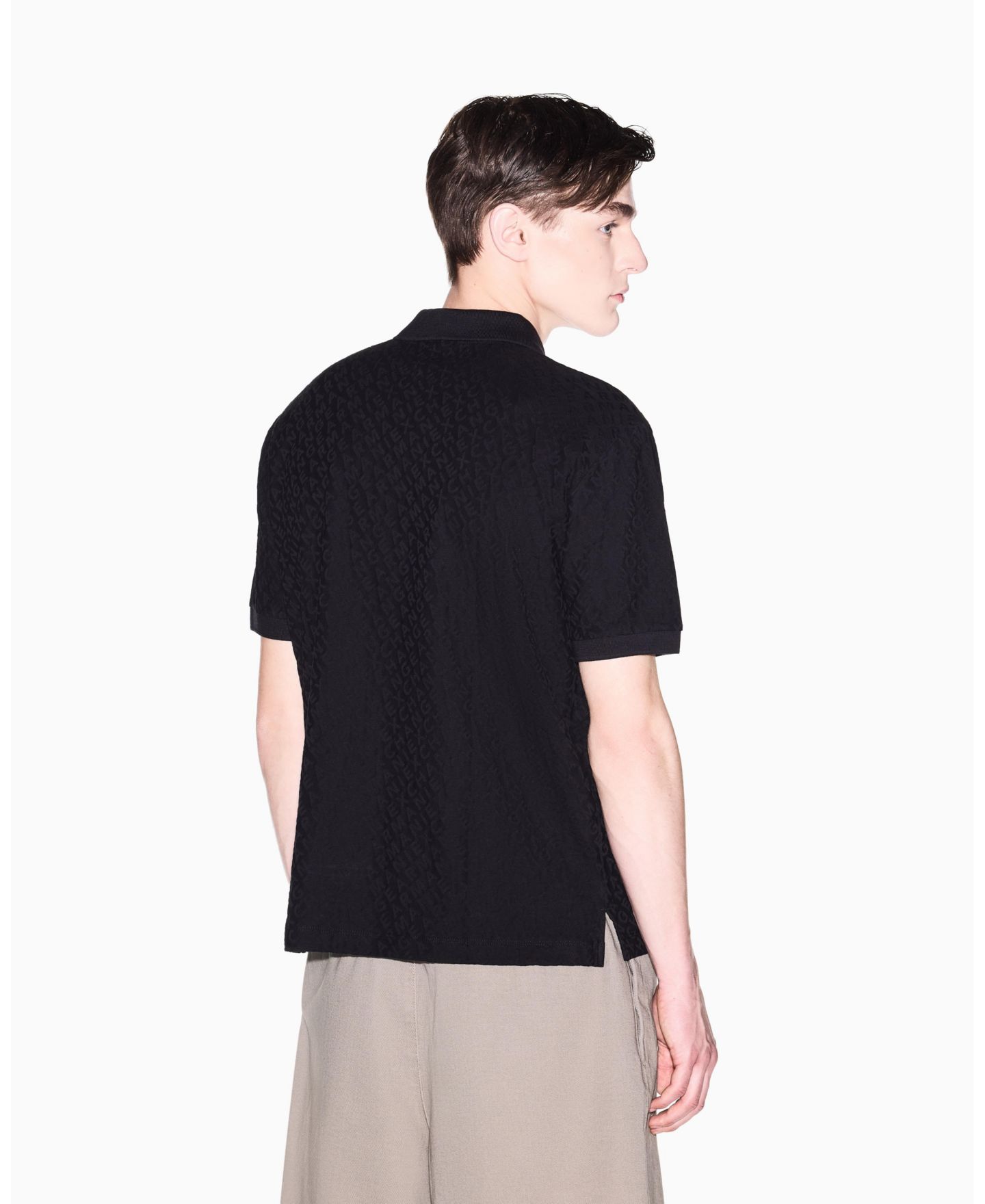 Мужское поло A|X Armani Exchange Mercerized Cotton All Over Logo Print Polo Shirt, цвет: Чёрный — фото 4