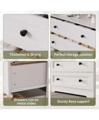 4 Drawer Wood Nightstand with LED Lights & Charging Station, Bedside Chest for Bedroom, Closet, Hallway