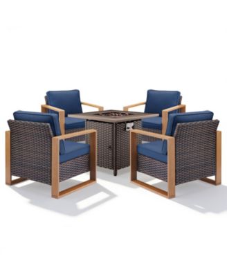 Outdoor Furniture with Fire Pit -Patio Table and Chairs Set of 4 Patio Club Chairs for Deck Porch Garden Poolside Backyard