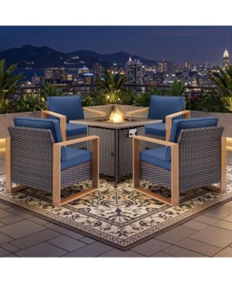 Outdoor Furniture with Fire Pit -Patio Table and Chairs Set of 4 Patio Club Chairs for Deck Porch Garden Poolside Backyard
