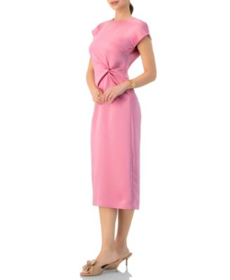 Off-Shoulder Straight Satin Dress with Side Knot