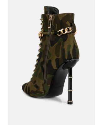 Womens Moulin Ringed Stiletto Camouflage Ankle Boot