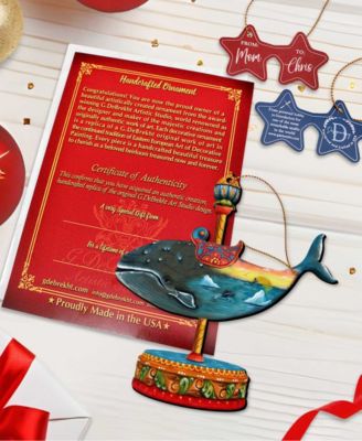 Carousel Whale Christmas Wooden Ornament, Set of 2