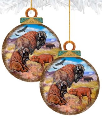 Buffalos Ball Wooden Ornaments, Set of 2