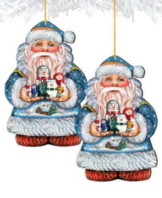 Matreshkas Santa Wooden Christmas Ornament Set of 2