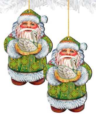 Celtic Swan Santa Wooden Christmas Ornament Set of 2