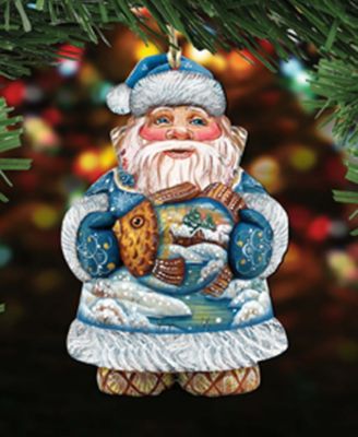 Gold Fish Santa Wooden Christmas Ornament Set of 2