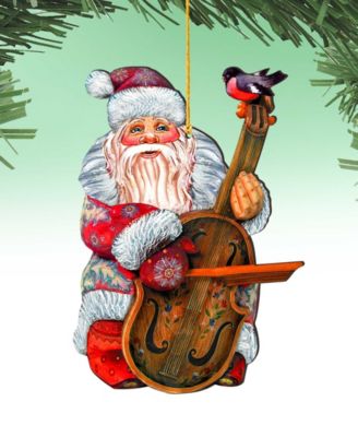 Violin Santa Wooden Christmas Ornament, Set of 2