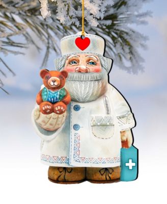Teddy Bear Doctor Wooden Christmas Ornament, Set of 2