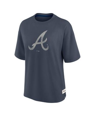 Women's Blue Atlanta Braves Oversized Elements Raw Edge Future Ground T-Shirt