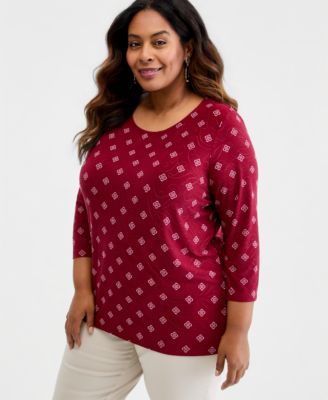Plus Size Sofia Tile 3/4-Sleeve Jacquard Top