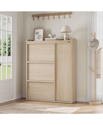 Freestanding Wooden Shoe Cabinet with 3 Flip Drawers and Side Door
