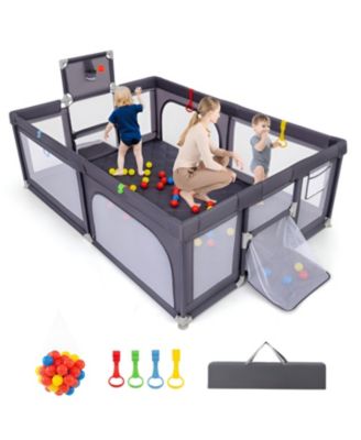 Extra Large Baby Play Yard with Basketball Hoop for Toddlers, Indoor Activity Playpen