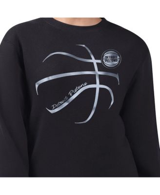 Women's Black Detroit Pistons Metallic Print Basketball Sketch Fleece Sweatshirt